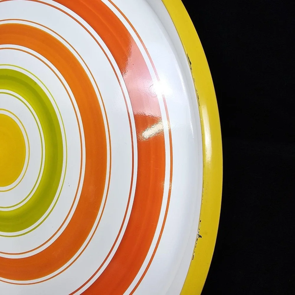 Vintage 60s Gamblers Import Candy Striped‎ Oval Enamelware Circle Tray Japan